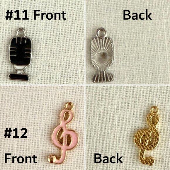 Music Themed Charms Set Of 7 Assorted Colors Treble Clef Piano Violin Mic Crafts - Picture 6 of 9